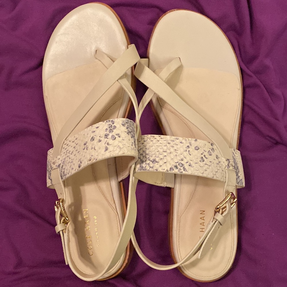 Cole Haan cream colored sandals with snake skin strap across foot!!
